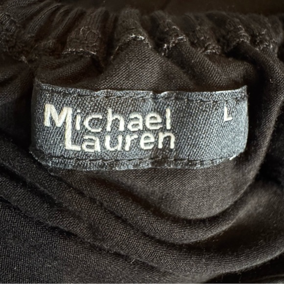 NWT Michael Lauren Tie Shoulder Smocked Waist Knit Mini Dress Black Size L - Picture 6 of 8